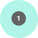 Number 1 over a small grey circle inside of a teal circle