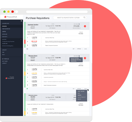red circle under web screen of procurePort dashboard