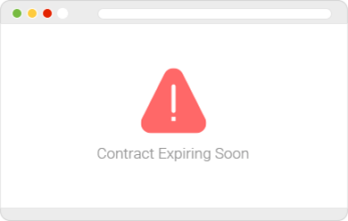 Web screen with red warning sign of exclamation point over triangle and text "Contract Expiring Soon"