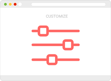 Red icon of three lines with squares on them with text "customize"
