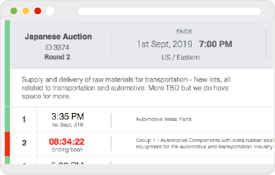 Web screen with Reverse Auction bidding example