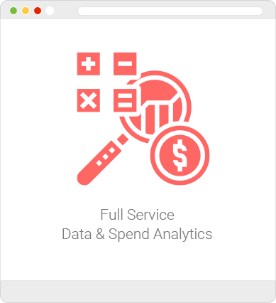 red icon of magnifying glass, US dollar sign in red circle and four squares with basic math functions