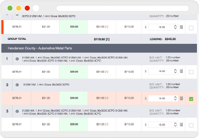 web screen of P2P bid page