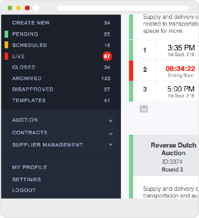 Web screen with close up of procureport's side menu